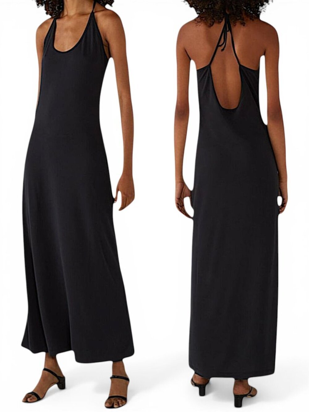 Club Monaco Long Black Sandwash Knit Maxi Stretch Open Back Dress NWT New M